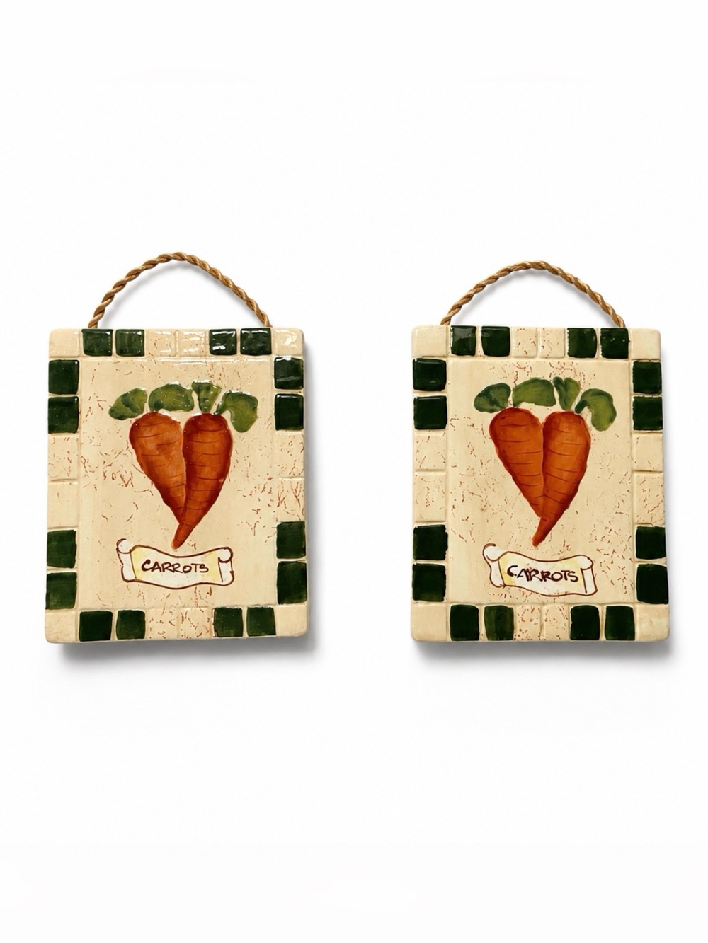 Porcelain Trivet Carrots (2) Ceramic Wall Hangings Kitchen Decor 5x4" Beautiful